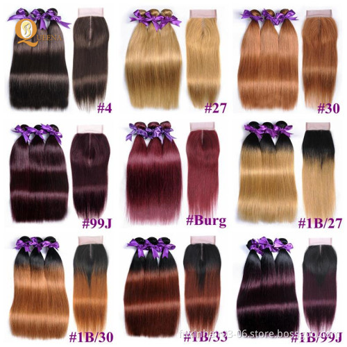 Brazilian Crochet Virgin Human Hair Weave Bundles With Closure Ombre Hair Extensions